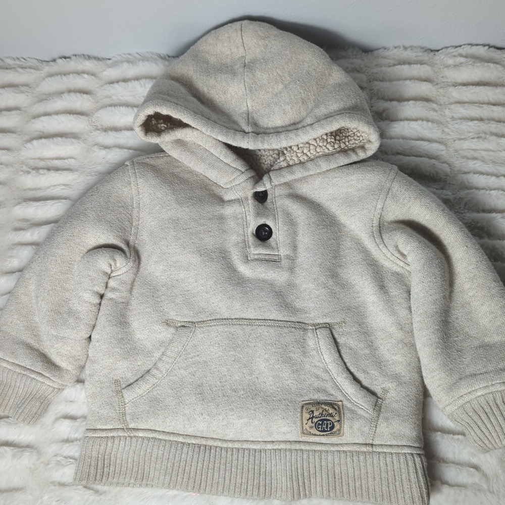 Gap Authentic Toddler Size 2 Serpa Lined Light Tan Hoodie Pullover 517